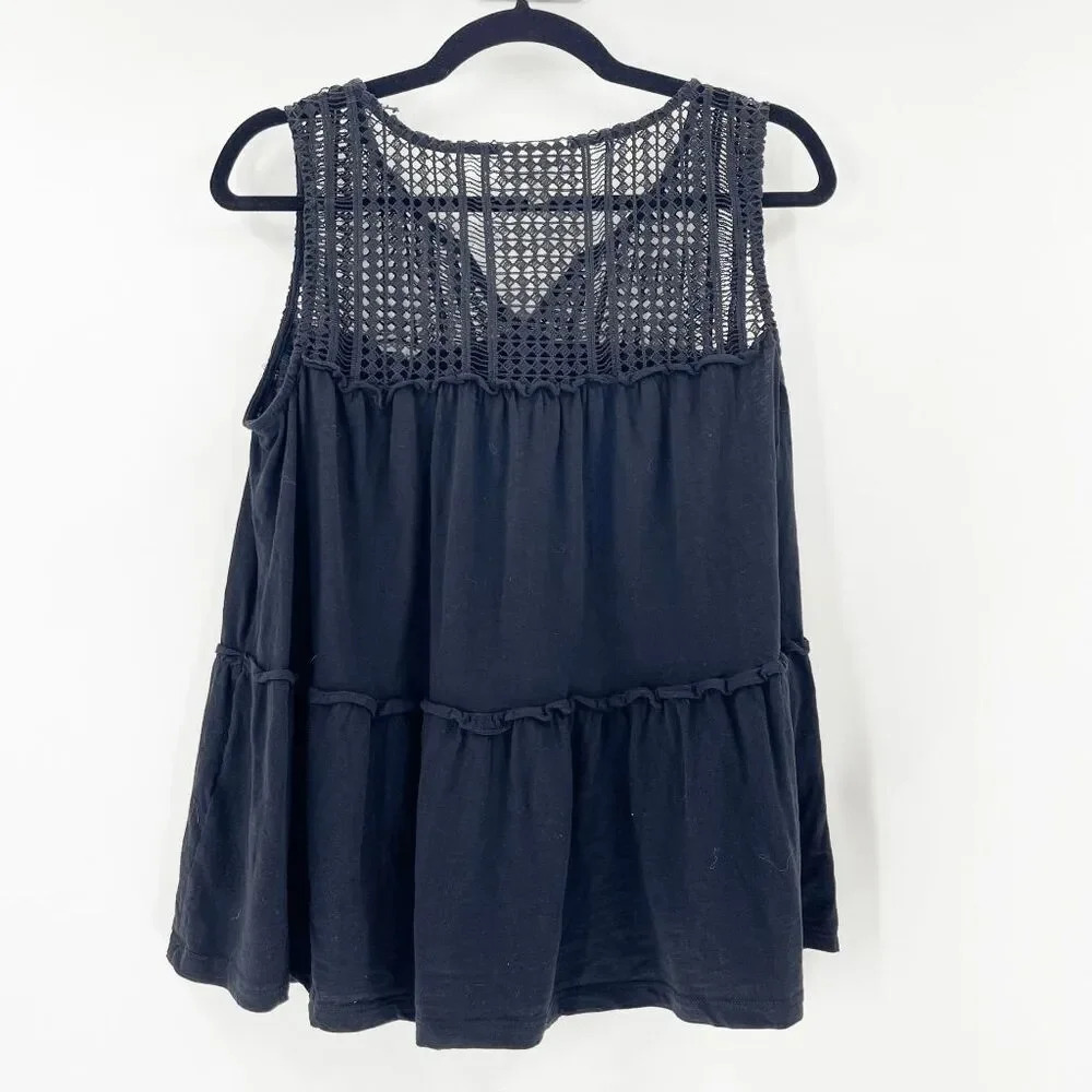 Morgan Taylor Womens Blouse Top Size S Black Crochet‎ Tiered V Neck Sleeveless